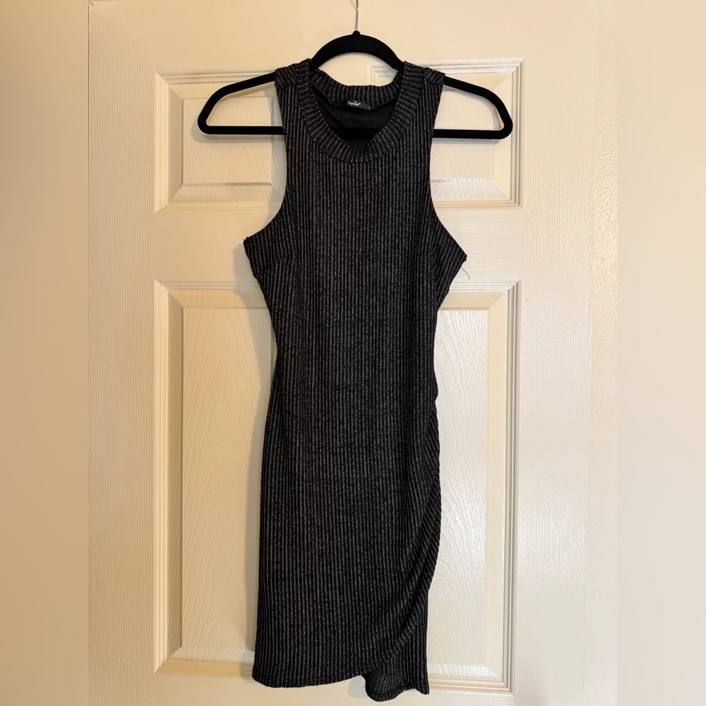 Papaya Charcoal Grey Black Ribbed Midi Dress